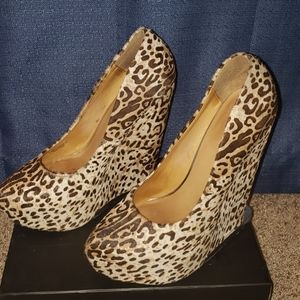 L.A.M.B Dorothee Calfhair Cheetah Wedge